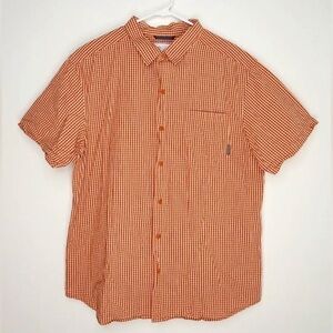 Columbia Plaid Button Down Casual Shirt Orange Short Sleeve Men’s XL Gorpcore
